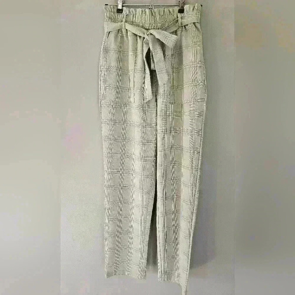 SHEIN LUNE Paperbag Waist Belted Tan/Blue/White Plaid Pants‎ Small/4 - Picture 1 of 10